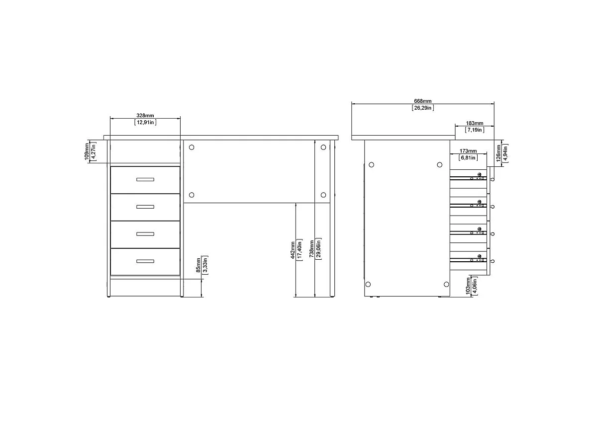 Bureau 4 tiroirs L110 cm - FUNCTION