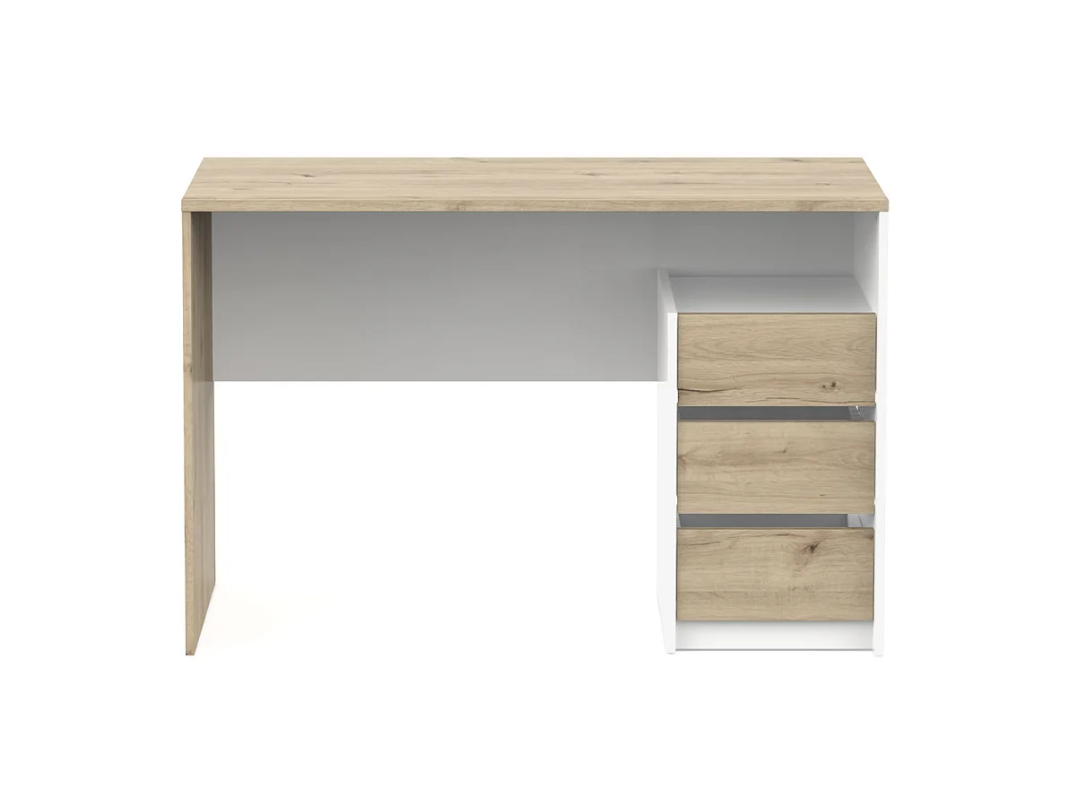 Modern 3-Drawer Desk L117 cm - SIERRA White & Oak Finish Design