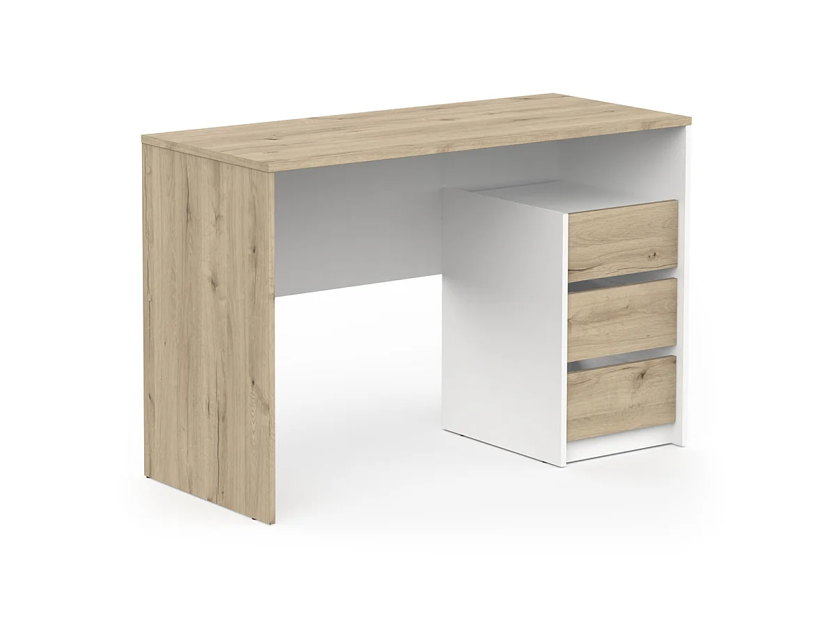 Modern 3-Drawer Desk L117 cm - SIERRA White & Oak Finish Design