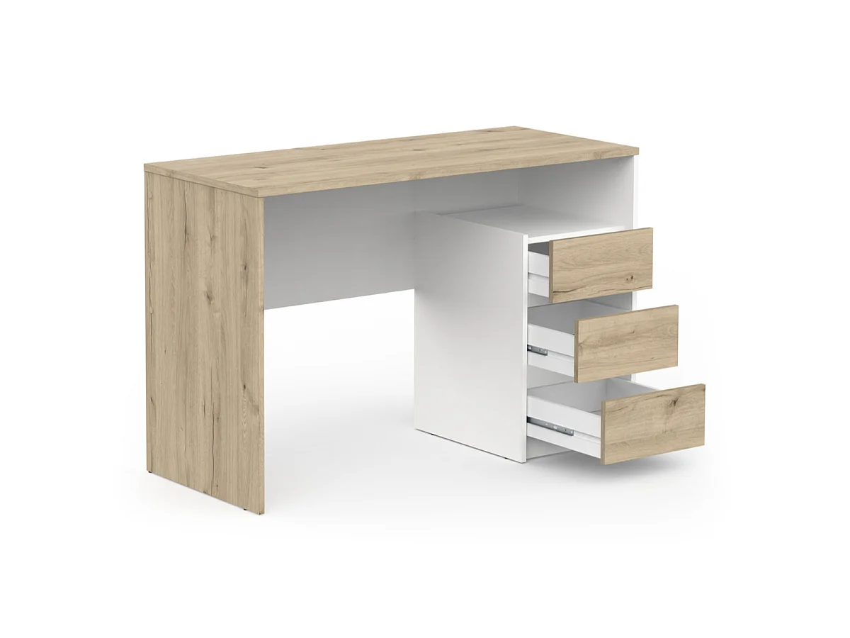 Modern 3-Drawer Desk L117 cm - SIERRA White & Oak Finish Design