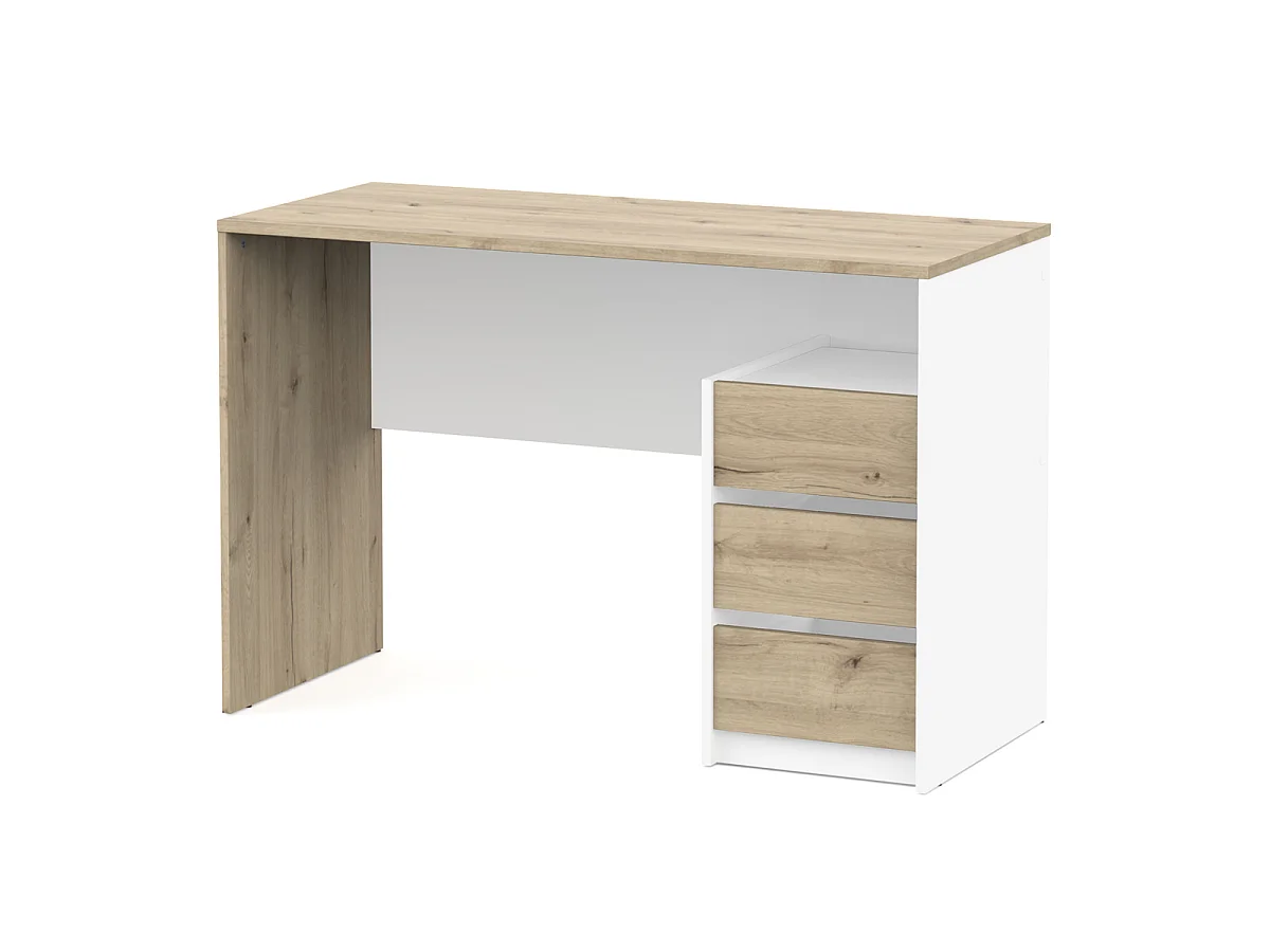 Modern 3-Drawer Desk L117 cm - SIERRA White & Oak Finish Design