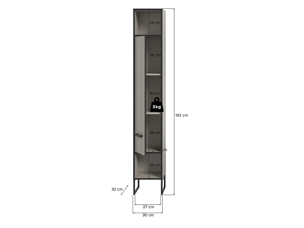 Coluna de casa de banho 1 porta 2 nichos caxemira A192 cm - AURA