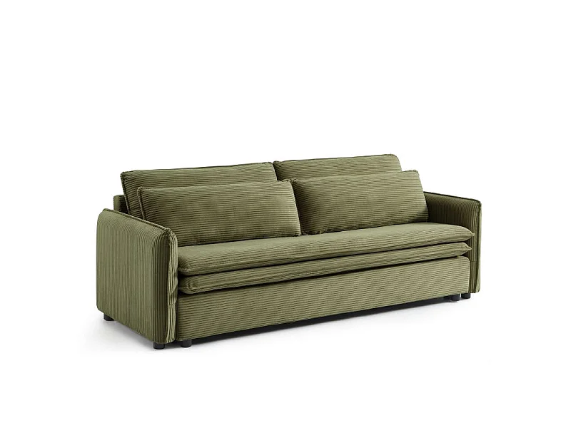 Canapé droit convertible velours côtelé 3 places vert BOHEME