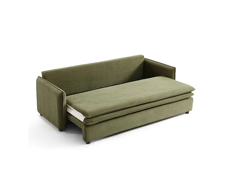Canapé droit convertible velours côtelé 3 places vert BOHEME