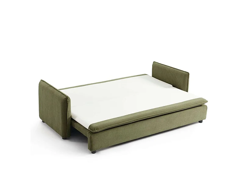 Canapé droit convertible velours côtelé 3 places vert BOHEME