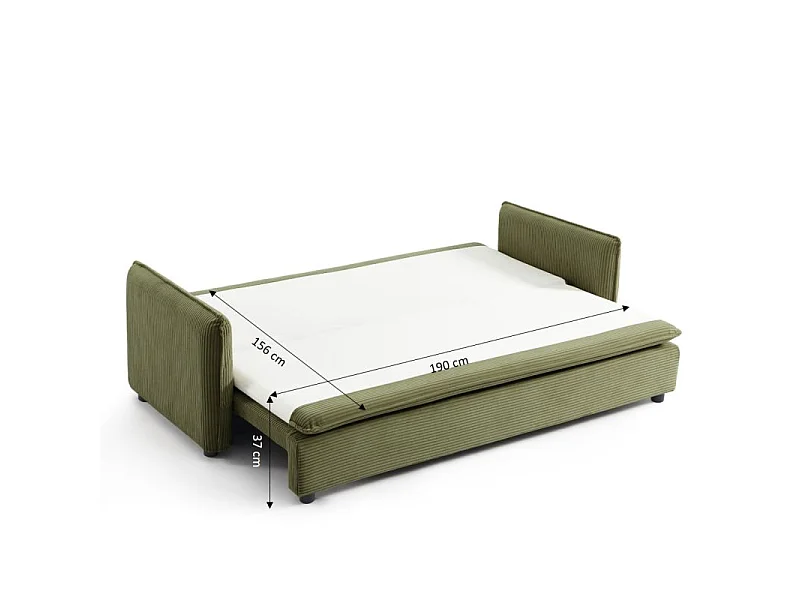 Canapé droit convertible velours côtelé 3 places vert BOHEME