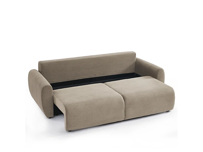 Canapé droit convertible velours côtelé 3 places taupe KALYS