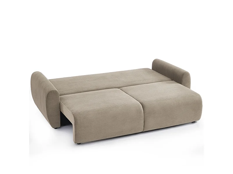 Canapé droit convertible velours côtelé 3 places taupe KALYS
