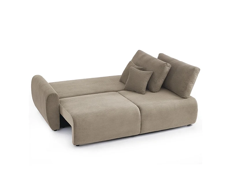 Canapé droit convertible velours côtelé 3 places taupe KALYS