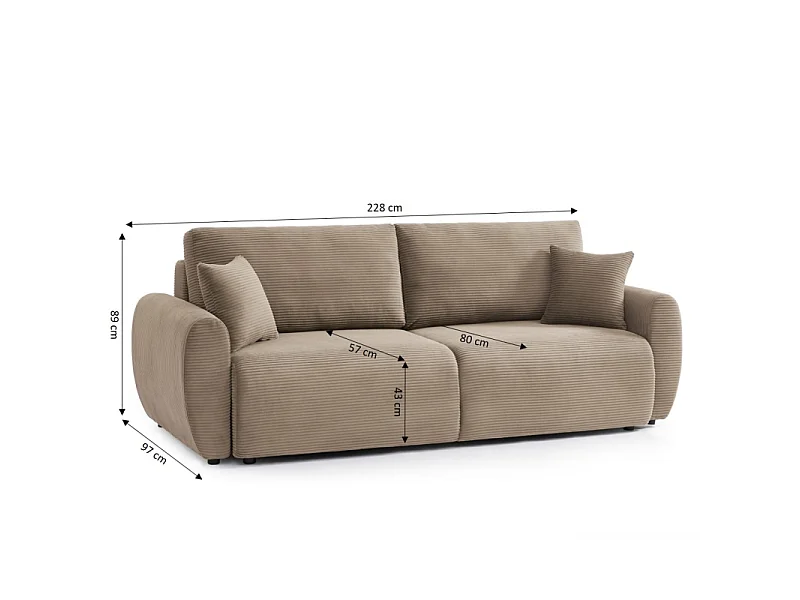 Canapé droit convertible velours côtelé 3 places taupe KALYS