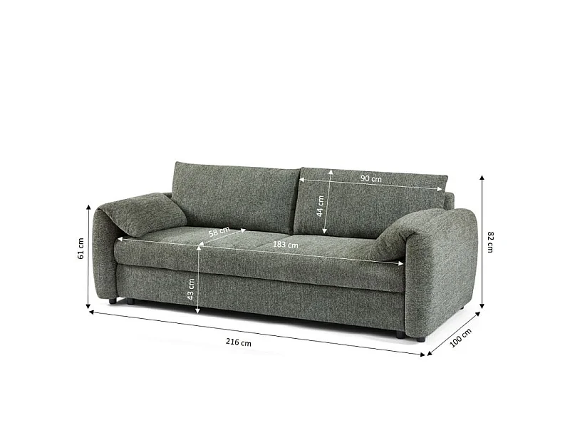 Canapé droit convertible tissu chenille tramé 3 places vert ANNECY