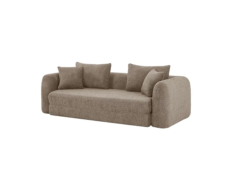Canapé droit compressé convertible tissu bouclette 3 places marron ETRETAT