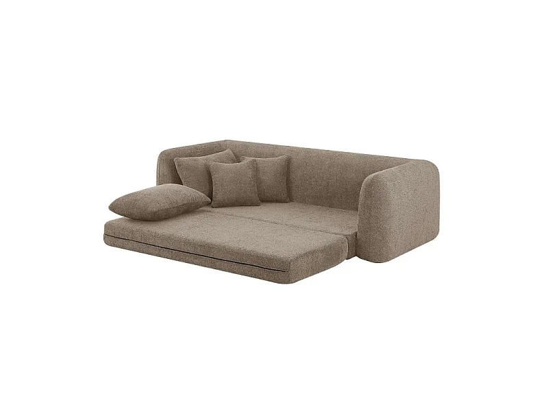 Canapé droit compressé convertible tissu bouclette 3 places marron ETRETAT