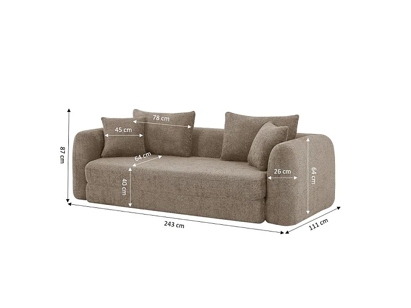 Canapé droit compressé convertible tissu bouclette 3 places marron ETRETAT