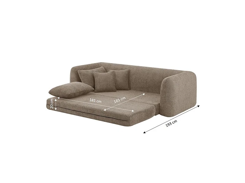 Canapé droit compressé convertible tissu bouclette 3 places marron ETRETAT