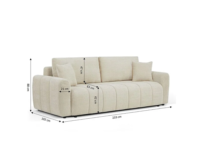 Canapé droit convertible tissu texturé 3 places beige CABOURG