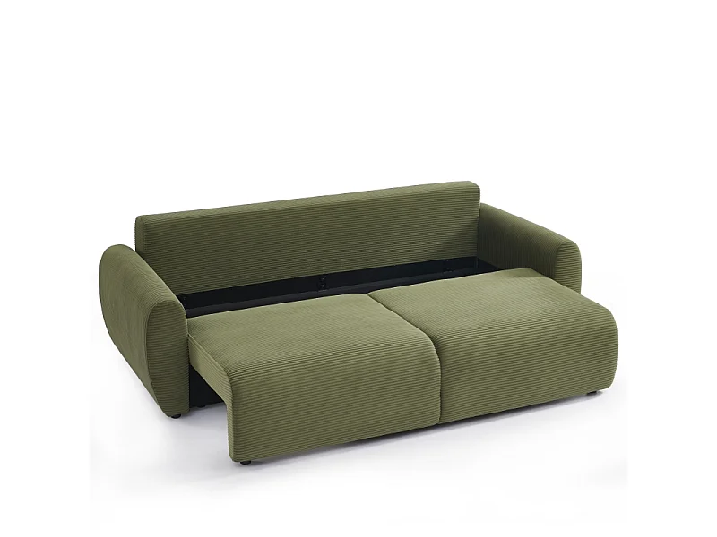Canapé droit convertible velours côtelé 3 places vert KALYS