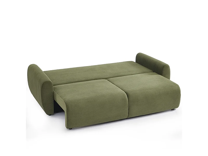 Canapé droit convertible velours côtelé 3 places vert KALYS