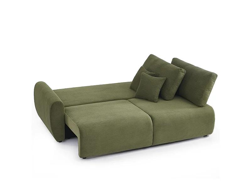 Canapé droit convertible velours côtelé 3 places vert KALYS