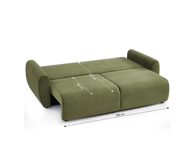 Canapé droit convertible velours côtelé 3 places vert KALYS