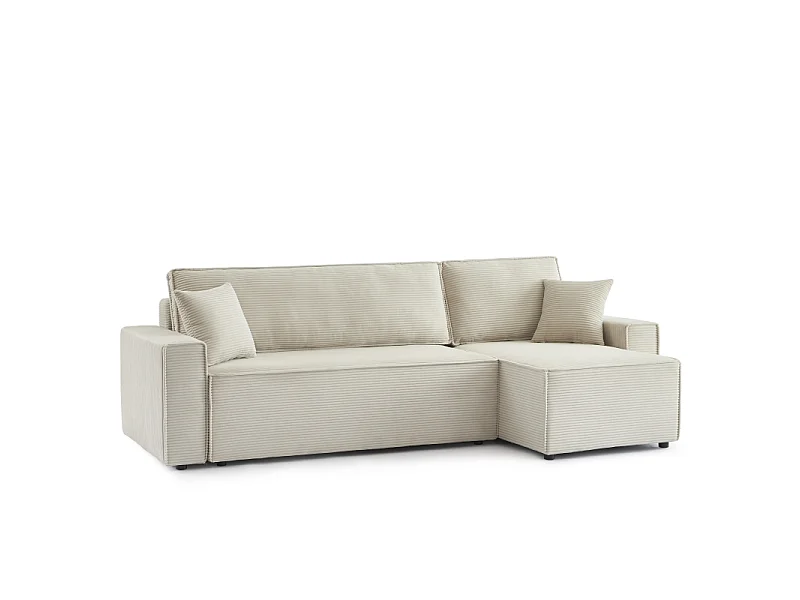 Canapé d'angle convertible réversible velours côtelé 4 places beige IOLITE