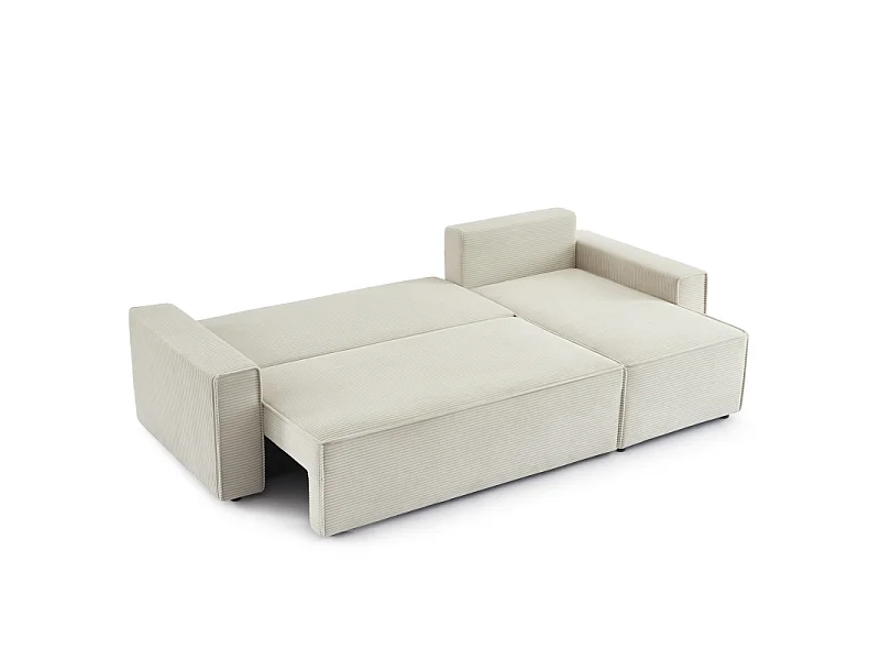 Canapé d'angle convertible réversible velours côtelé 4 places beige IOLITE