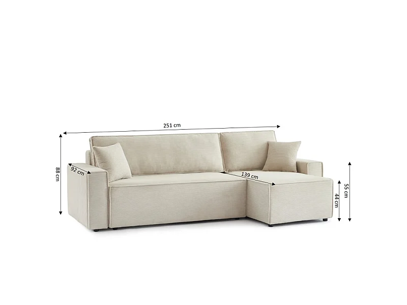 Canapé d'angle convertible réversible velours côtelé 4 places beige IOLITE