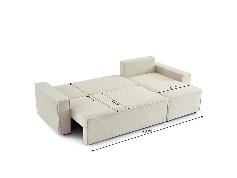 Canapé d'angle convertible réversible velours côtelé 4 places beige IOLITE