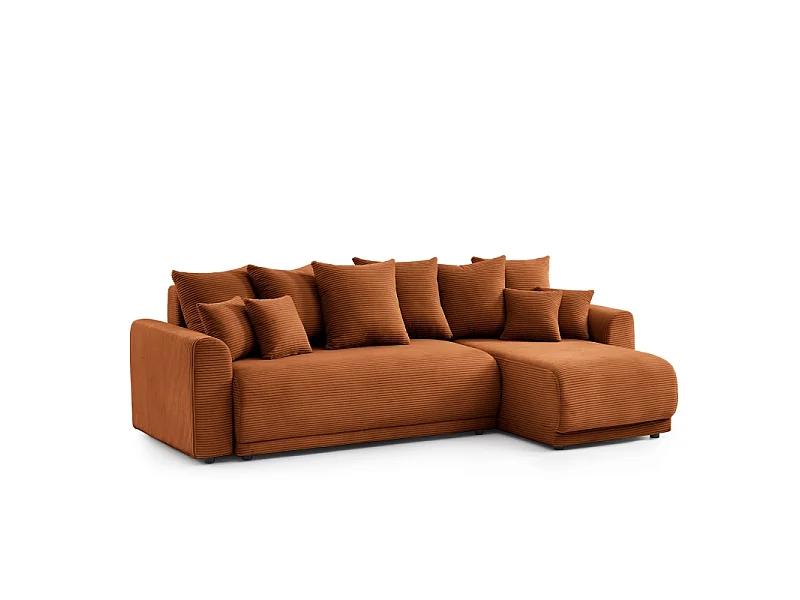 Canapé d'angle convertible réversible velours côtelé 4 places terracotta ELVYN