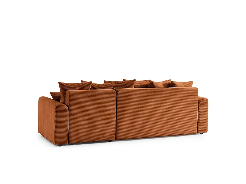 Canapé d'angle convertible réversible velours côtelé 4 places terracotta ELVYN