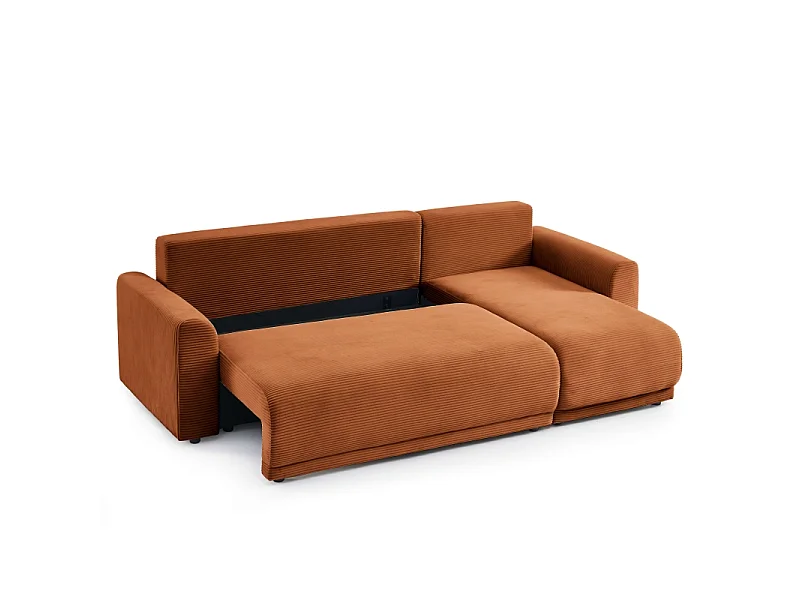 Canapé d'angle convertible réversible velours côtelé 4 places terracotta ELVYN