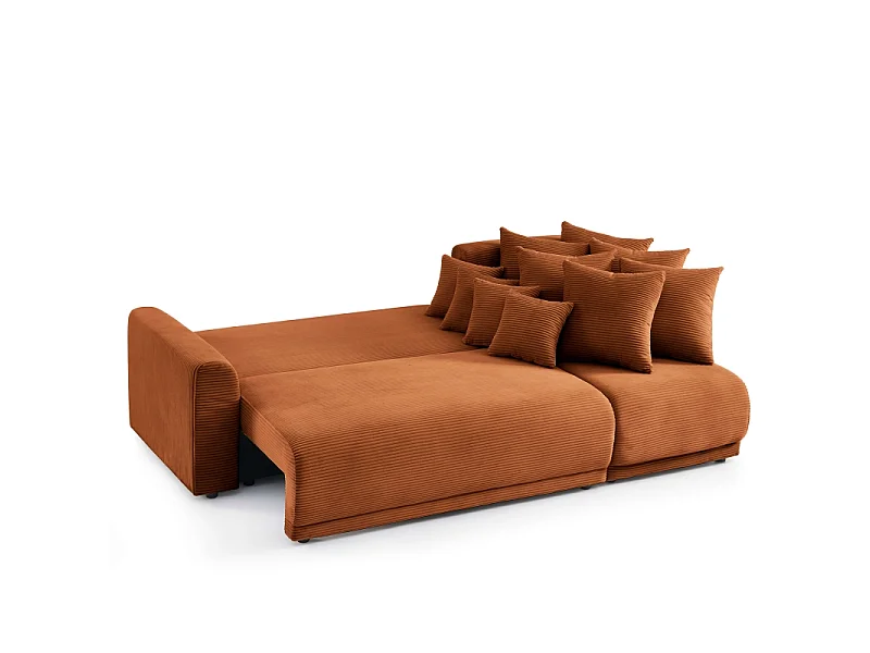 Canapé d'angle convertible réversible velours côtelé 4 places terracotta ELVYN