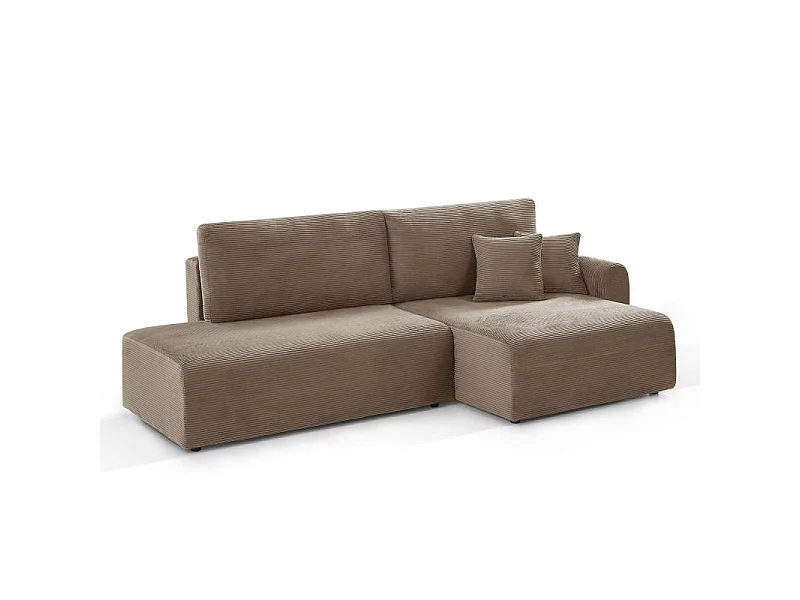 Canapé d'angle droit ouvert convertible velours côtelé 4 places taupe KALYS