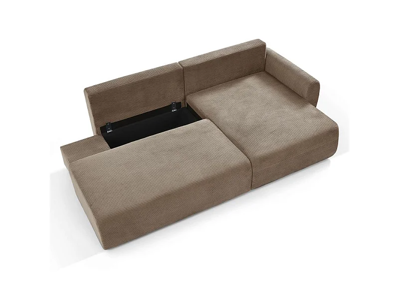Canapé d'angle droit ouvert convertible velours côtelé 4 places taupe KALYS