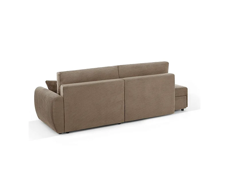 Canapé d'angle droit ouvert convertible velours côtelé 4 places taupe KALYS