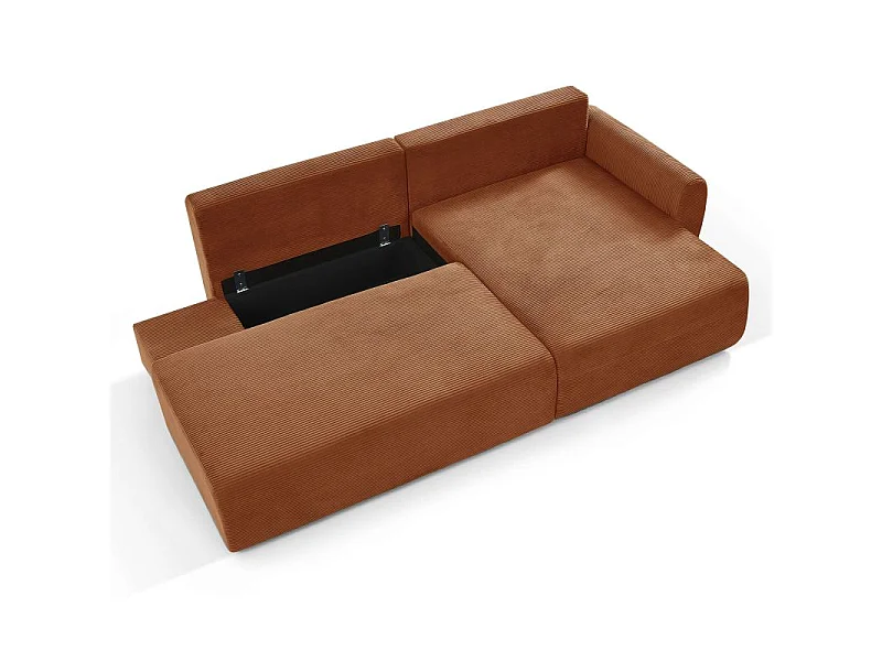 Canapé d'angle droit ouvert convertible velours côtelé 4 places terracotta KALYS
