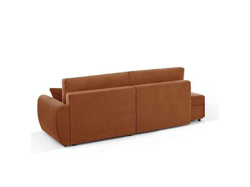 Canapé d'angle droit ouvert convertible velours côtelé 4 places terracotta KALYS