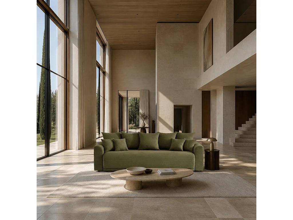 Canapé droit convertible velours 3 places vert ELVYN