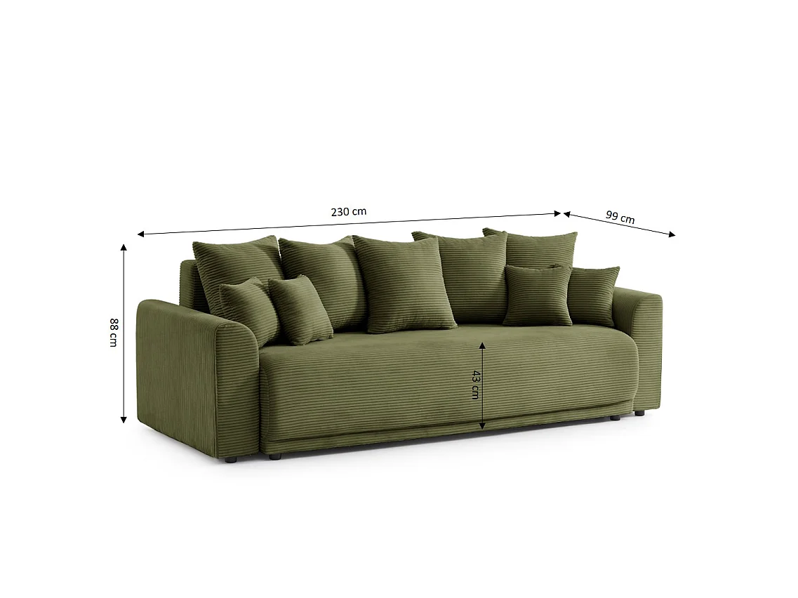 Canapé droit convertible velours 3 places vert ELVYN