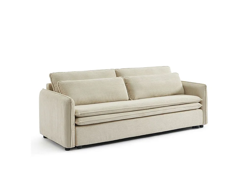 Canapé droit convertible velours côtelé 3 places beige BOHEME