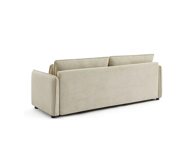 Canapé droit convertible velours côtelé 3 places beige BOHEME