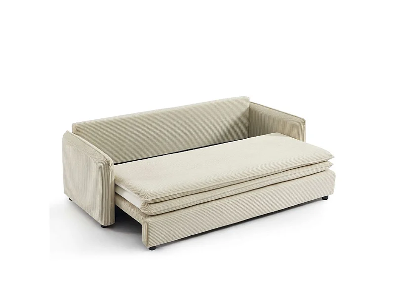 Canapé droit convertible velours côtelé 3 places beige BOHEME