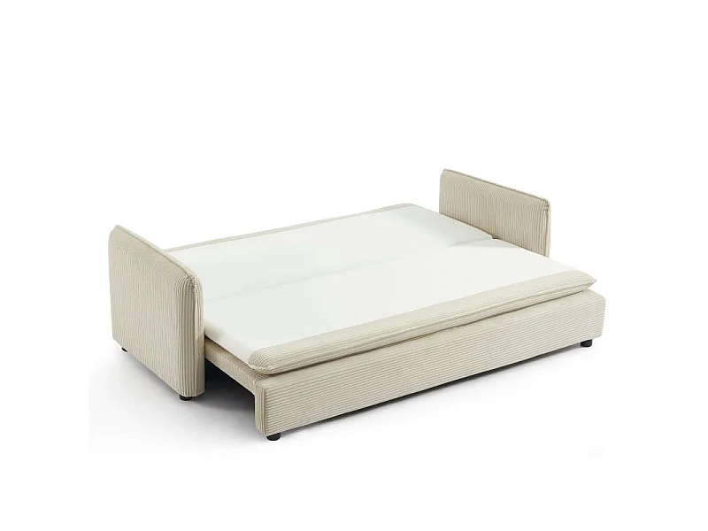 Canapé droit convertible velours côtelé 3 places beige BOHEME