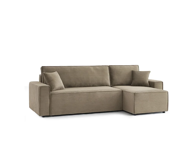 Canapé d'angle convertible réversible velours côtelé 4 places taupe IOLITE