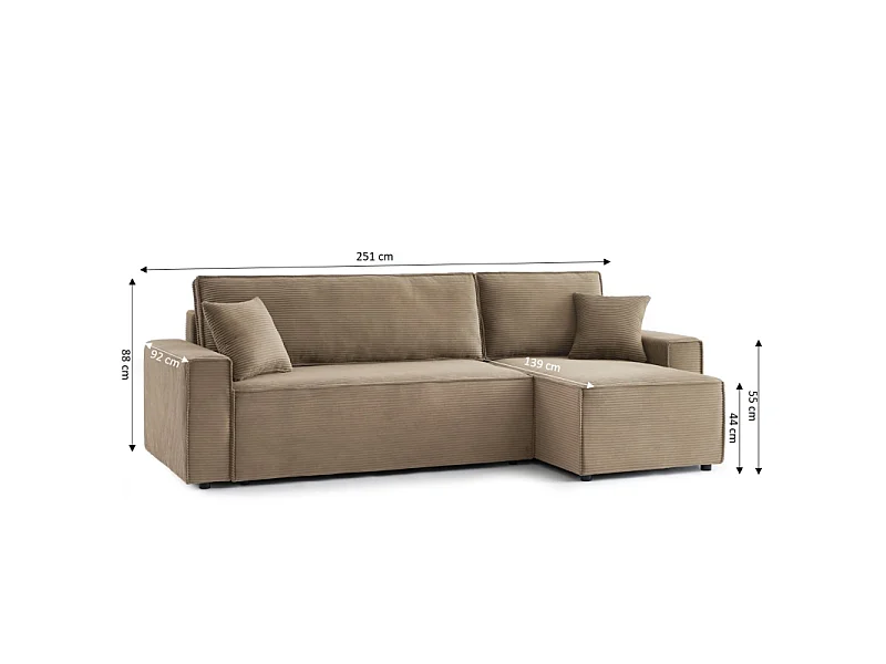 Canapé d'angle convertible réversible velours côtelé 4 places taupe IOLITE