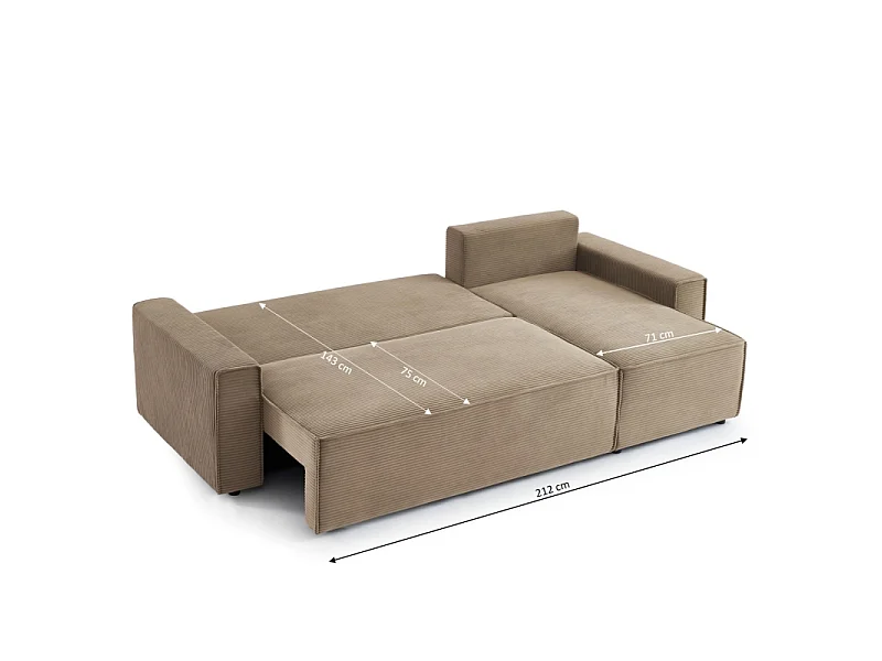 Canapé d'angle convertible réversible velours côtelé 4 places taupe IOLITE