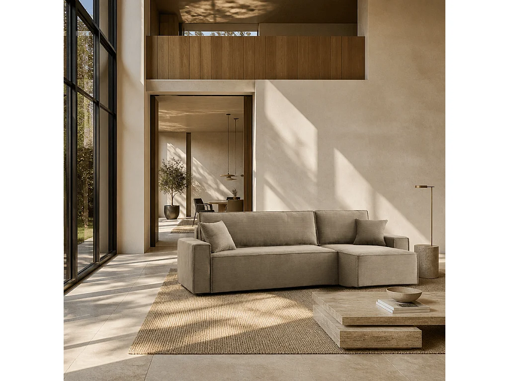 Canapé d'angle convertible réversible velours côtelé 4 places taupe IOLITE