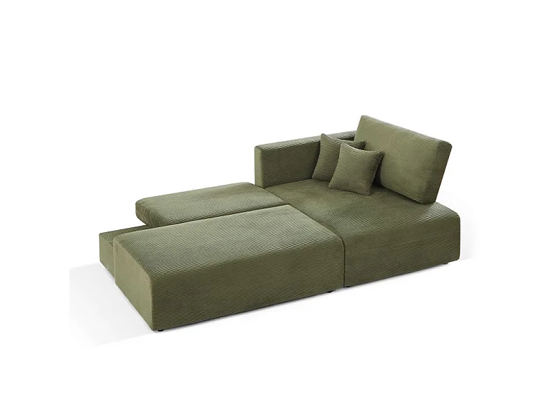 Canapé d'angle droit ouvert convertible velours côtelé 4 places vert KALYS