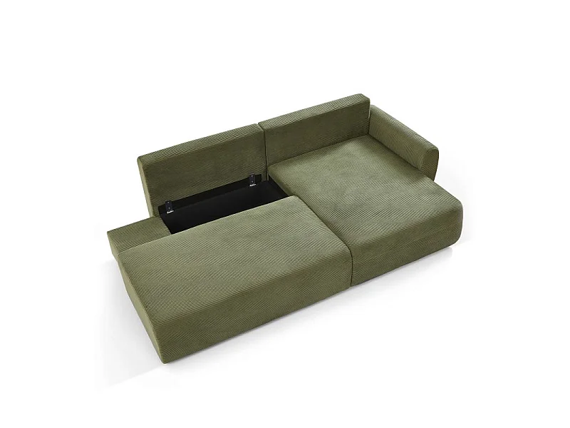 Canapé d'angle droit ouvert convertible velours côtelé 4 places vert KALYS
