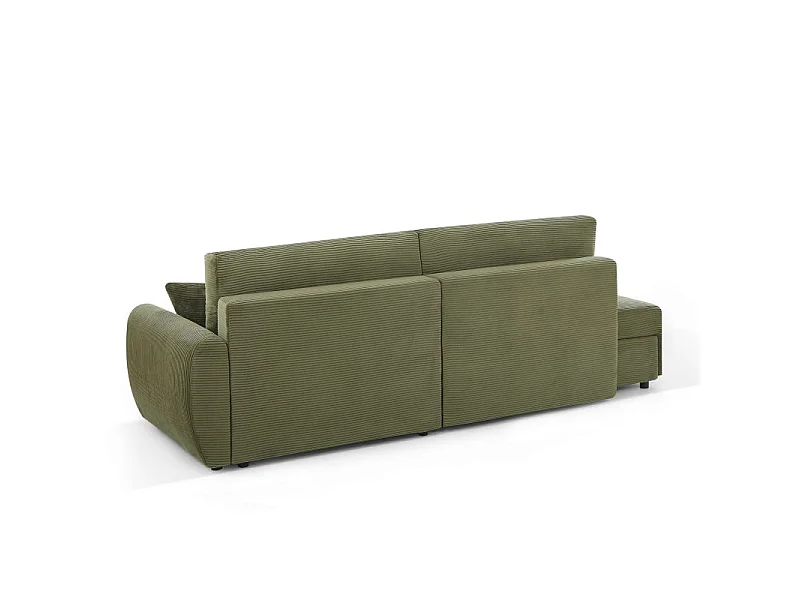 Canapé d'angle droit ouvert convertible velours côtelé 4 places vert KALYS